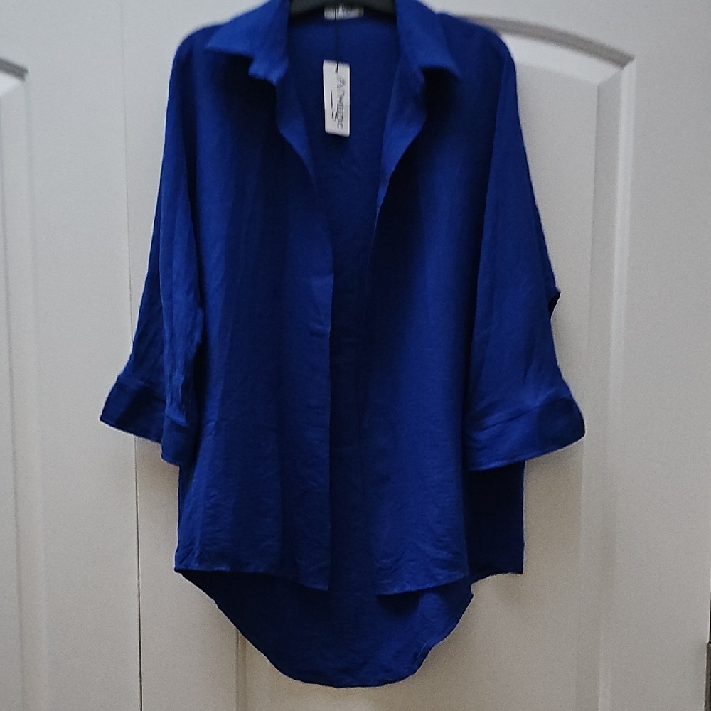 Chic Al'Mage Royal Blue Women's Open Front Shirt Size M